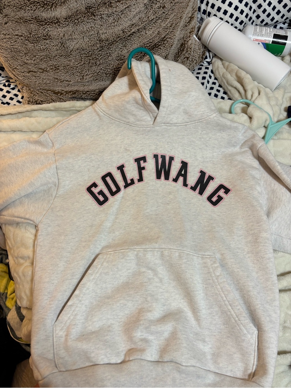 Golf Wang Cream Hoodie with Black and Pink Logo - Picture 1 of 2